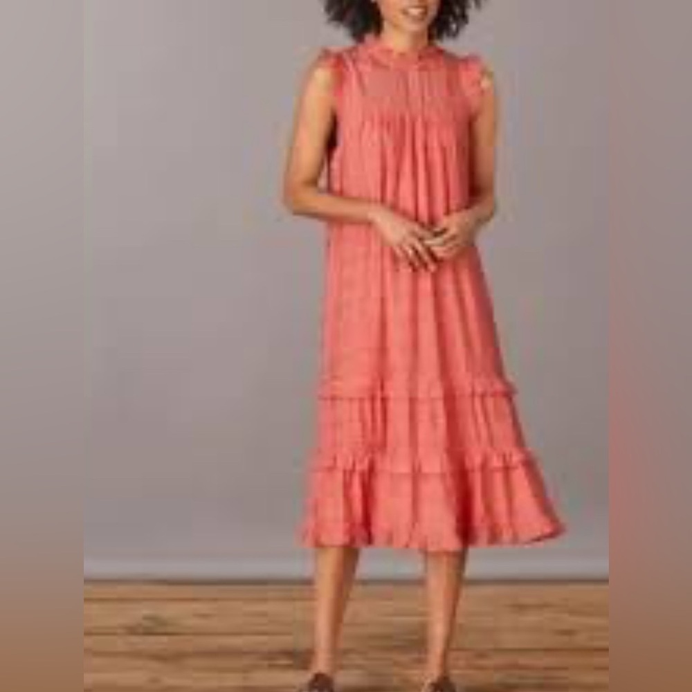 Anthropologie Sunday in Brooklyn bright beacon tiered midi dress coral M a-line